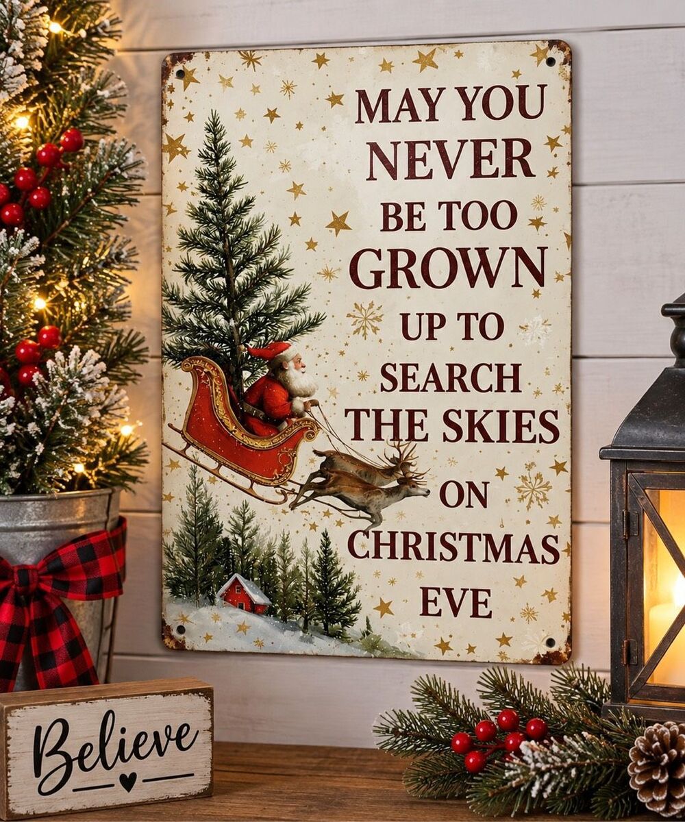 Christmas Metal Sign 8x12 Santa Sleigh Holiday Wall Decor New